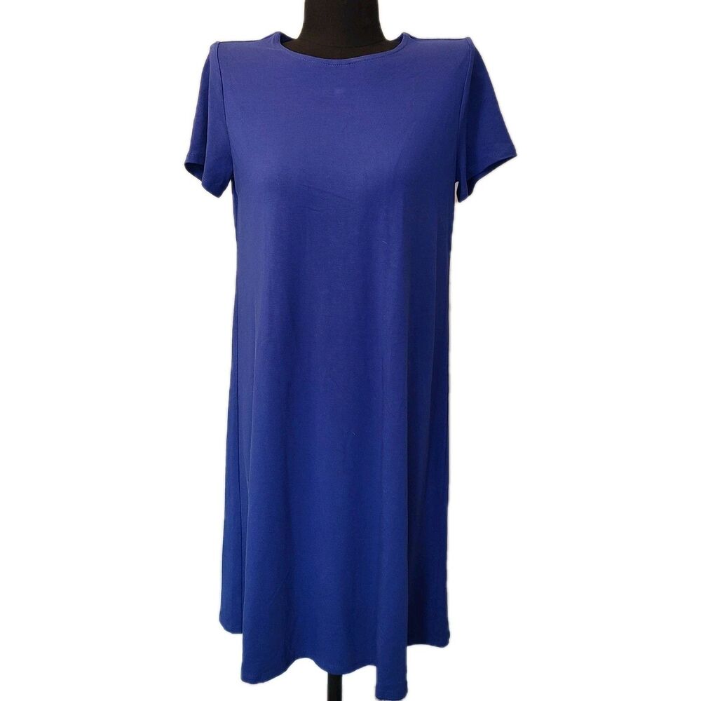J Jill Women’s XS  Short Sleeve Knit T-shirt Dress Blue Stretch 36 Inch Length